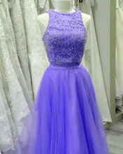 Load image into Gallery viewer, Two Piece Lavender Prom Dresses Lace Crop