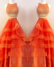 Load image into Gallery viewer, Two Piece Orange Prom Dresses