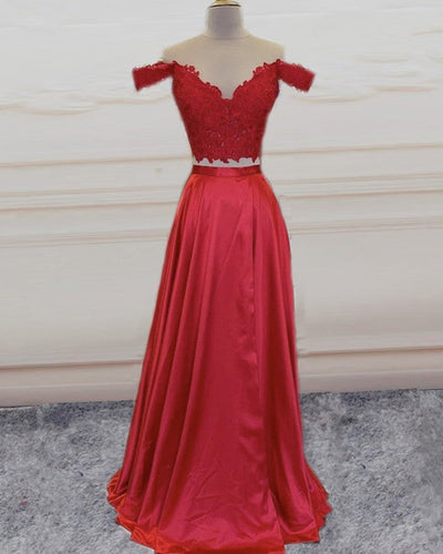 Two Piece Prom Dresses Crop Lace Top Off Shoulder-alinanova
