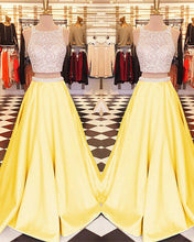 Load image into Gallery viewer, Two Piece Prom Dresses Sequin Beaded Keyhole Back