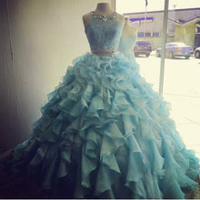 Load image into Gallery viewer, Two Piece Quinceanera Dresses Ball Gowns Organza Layered With Lace Crop