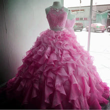 Load image into Gallery viewer, Two Piece Quinceanera Dresses Ball Gowns Organza Layered With Lace Crop