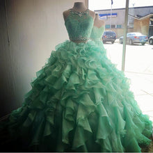 Load image into Gallery viewer, Two Piece Quinceanera Dresses Ball Gowns Organza Layered With Lace Crop-alinanova