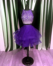 Load image into Gallery viewer, Two Piece Ruffles Ball Gown Homecoming Dresses With Ombre Sequins And Beaded