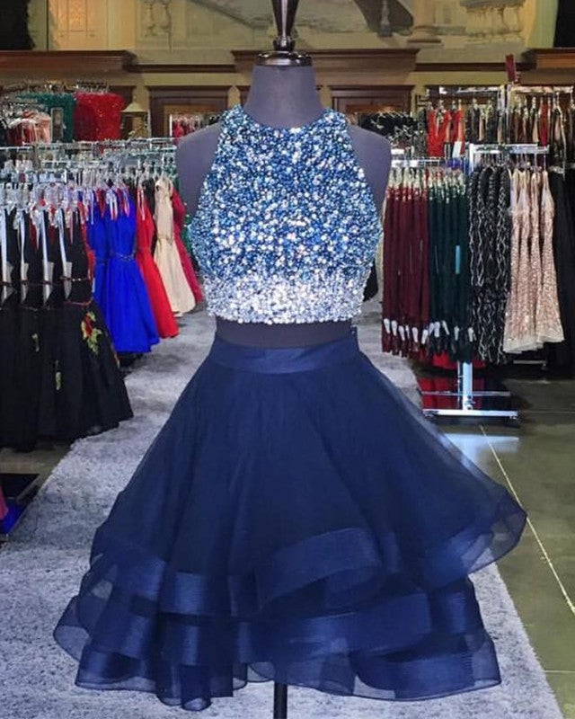 Two Piece Ruffles Ball Gown Homecoming Dresses With Ombre Sequins And Beaded Two Piece Ruffles Ball Gown Homecoming Dresses With Ombre Sequins And Beaded