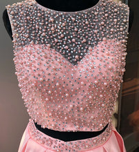 Load image into Gallery viewer, Two Piece Satin Homecoming Dresses Pearl Beaded Cocktail Dress
