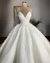 Load image into Gallery viewer, V Neck Satin Wedding Dresses Ball Gown Lace Embroidery