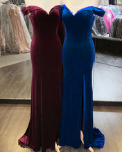 Load image into Gallery viewer, Off Shoulder Velvet Gowns