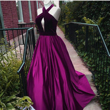 Load image into Gallery viewer, Velvet Halter Top Long Satin Prom Dresses Ball Gown
