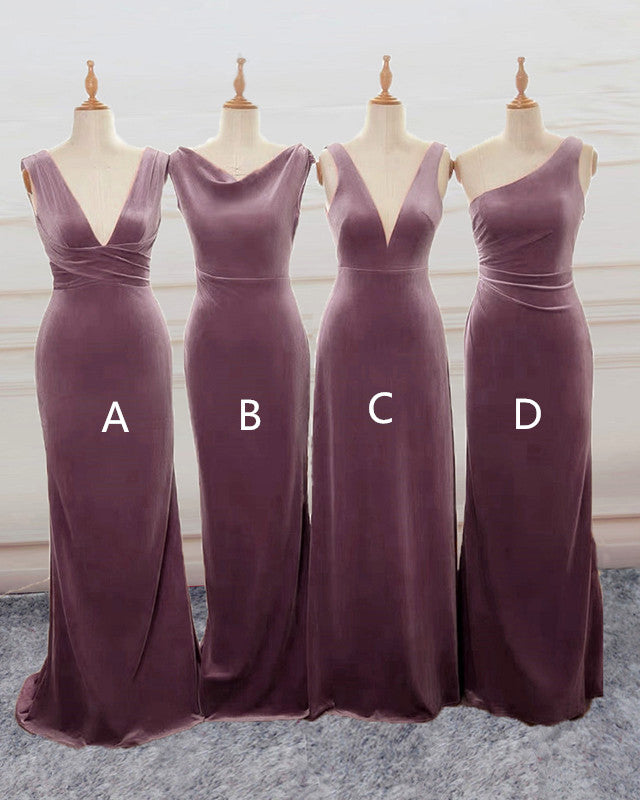 Velvet Mauve Dresses Bridesmaid Mixed Style Velvet Mauve Dresses Bridesmaid Mixed Style