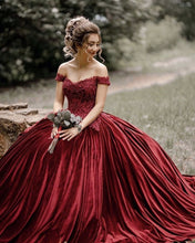 Load image into Gallery viewer, Velvet Wedding Dress Ball Gown