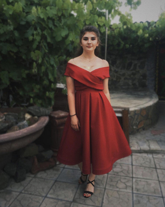 A-line Princess Tea Length Dresses Off The Shoulder A-line Princess Tea Length Dresses Off The Shoulder