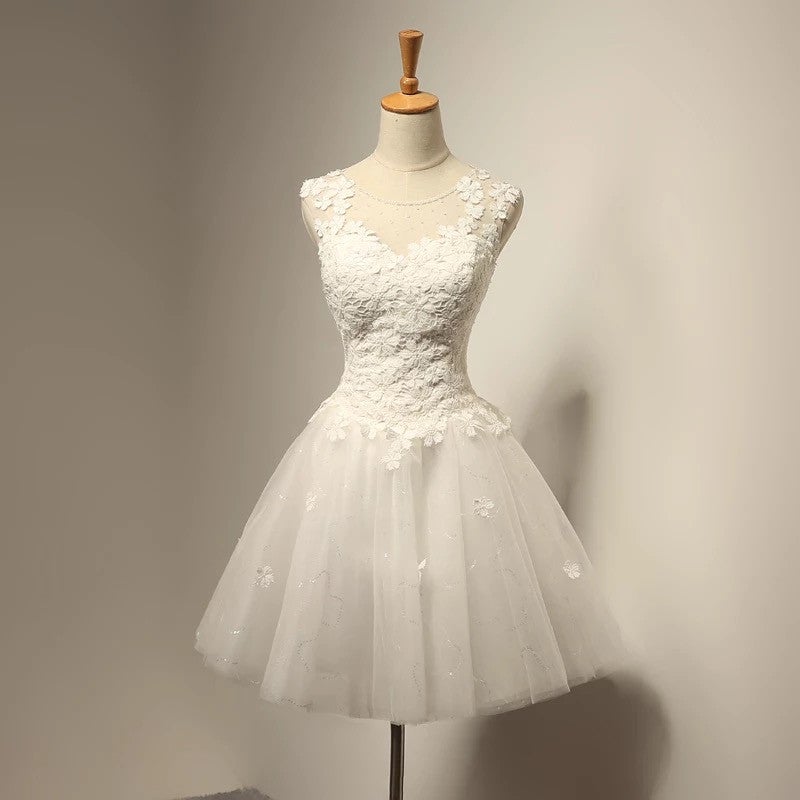 Vintage Cap Sleeves Short Tulle Lace Appliques Wedding Dresses