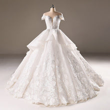 Load image into Gallery viewer, Vintage Lace Cap Sleeves Tulle Scoop Neck Wedding Dresses Ball Gowns-alinanova