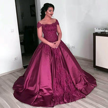 Load image into Gallery viewer, Vintage Lace Off The Shoulder Ball Gowns Wedding Dresses Burgundy