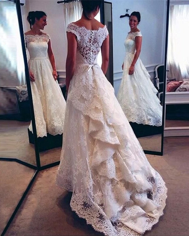 Bustle Wedding Dresses A-line Vintage Lace Bridal Gown – alinanova