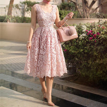 Load image into Gallery viewer, Vintage V Neck Tea Length Lace Wedding Guest Dresses-alinanova