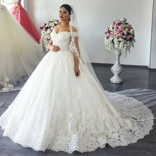 Load image into Gallery viewer, Vintage V-neck Off The Shoulder Lace Wedding Ball Gown Dresses-alinanova