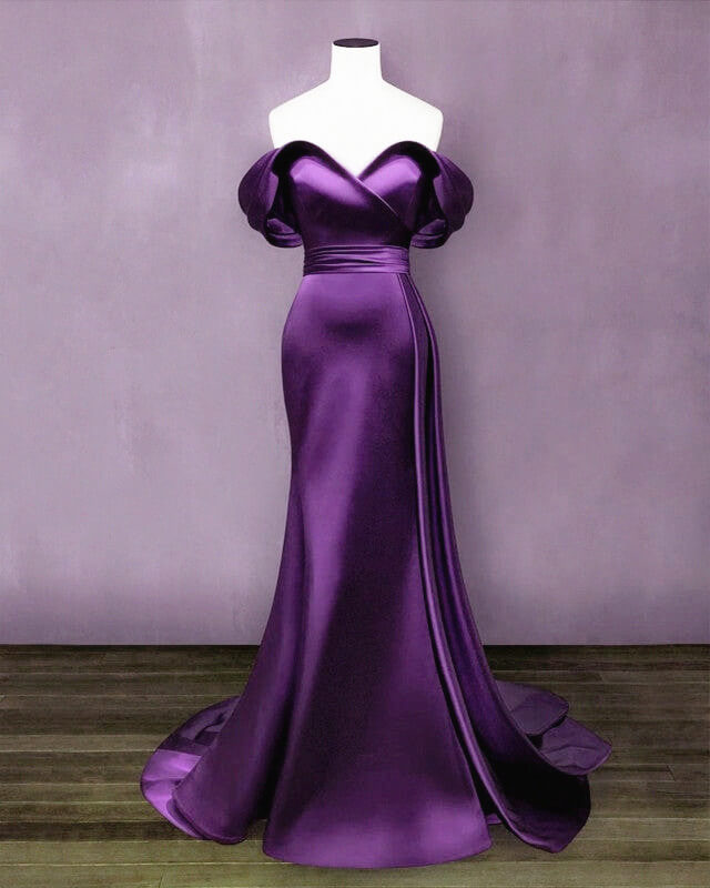 Mermaid Violet Prom Dresses Off The Shoulder Mermaid Violet Prom Dresses Off The Shoulder