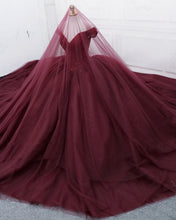 Load image into Gallery viewer, Off The Shoulder Tulle Royal Train Wedding Dresses Crystal Beaded
