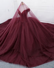 Load image into Gallery viewer, Off The Shoulder Tulle Royal Train Wedding Dresses Crystal Beaded