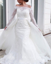 Load image into Gallery viewer, Lace Mermaid Wedding Dress Removable Skirt Off Shoulder