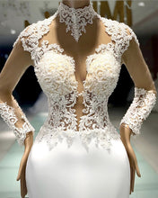 Load image into Gallery viewer, Long Sleeves Mermaid Wedding Dress High Neck Lace Appliques
