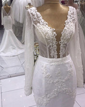 Load image into Gallery viewer, Sheer Corset Mermaid Wedding Dress Long Sleeves Lace Appliques