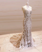 Load image into Gallery viewer, Lace Embroidery Mermaid Wedding Dress V Neck Sweep Train-alinanova