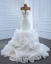 Load image into Gallery viewer, Sexy Mermaid Wedding Dress Plunge Neck Ruffles Train-alinanova