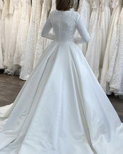 Load image into Gallery viewer, Modest Satin Wedding Dress Long Sleeves Lace Appliques