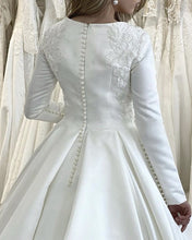 Load image into Gallery viewer, Modest Satin Wedding Dress Long Sleeves Lace Appliques