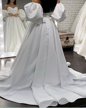 Load image into Gallery viewer, Bell Sleeves Wedding Dress A-line Satin Sweetheart