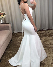Load image into Gallery viewer, Simple Satin Mermaid Wedding Dress Lace Up Back