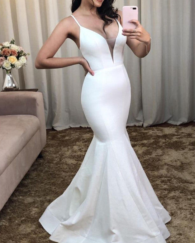 Simple Satin Mermaid Wedding Dress Lace Up Back Simple Satin Mermaid Wedding Dress Lace Up Back
