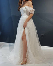Load image into Gallery viewer, Tulle Wedding Boho Dress Off The Shoulder High Slit
