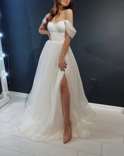 Load image into Gallery viewer, Tulle Wedding Boho Dress Off The Shoulder High Slit-alinanova
