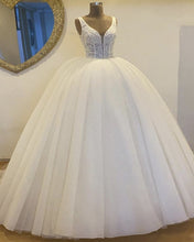 Load image into Gallery viewer, Lace Embroidery Plunge Neck Wedding Dress Bal Gown