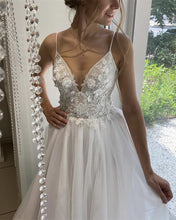 Load image into Gallery viewer, Boho Wedding Dress V Neck Embroidery Tulle Split