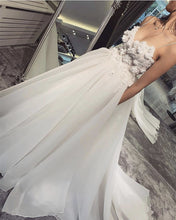 Load image into Gallery viewer, A-line 3D Flowers V Neck Tulle Wedding Dresses With Pockets