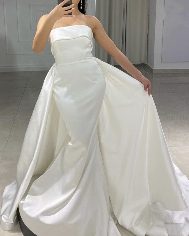 Strapless Mermaid Wedding Dress Satin Removable Skirt