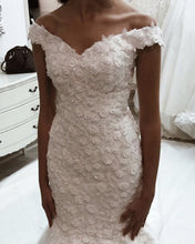 Load image into Gallery viewer, Elegant Mermaid Wedding Dresses Lace Embroidery Sweep Train Off The Shoulder