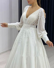 Load image into Gallery viewer, Boho Chiffon Wedding Dress Cold Sleeves