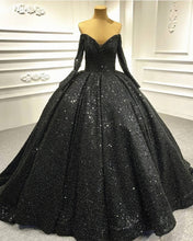 Load image into Gallery viewer, Black Sparkly Ball Gown Wedding Dress