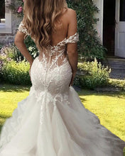 Load image into Gallery viewer, Elegant V-neck Tulle Off Shoulder Mermaid Wedding Dresses

