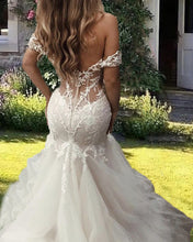 Load image into Gallery viewer, Elegant V-neck Tulle Off Shoulder Mermaid Wedding Dresses