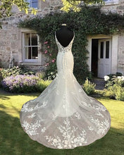 Load image into Gallery viewer, Mermaid V-neck Open Back Appliques Wedding Dress