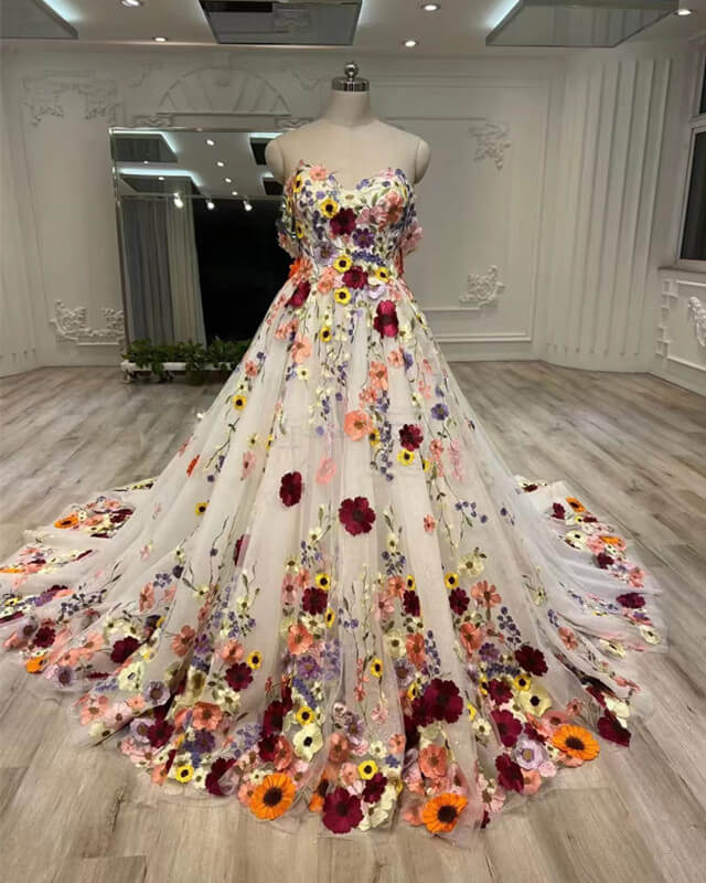 Fairy Core 3D Floral Flowers Wedding Ball Gown Dress – alinanova