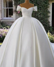 Load image into Gallery viewer, White Satin Off Shoulder Bridal Ball Gown Dress