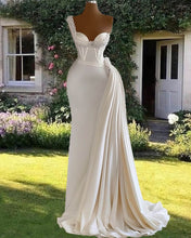 Load image into Gallery viewer, Mermaid Pearl Beaded One Shoulder Satin Wedding Dress